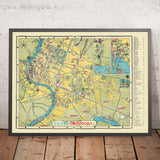 Ancienne carte de Bangkok, 1954 : Chao Phraya, Wat Arun, Grand Palais, Dusit, Parc Lumphini 