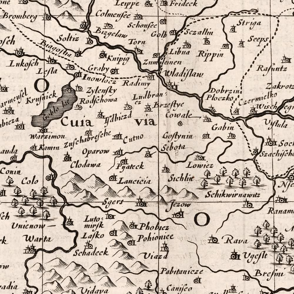 Mapa antiguo de Polonia de Speed, 1676: Varsovia, Cracovia, Gdansk, Mar del Este, Montañas