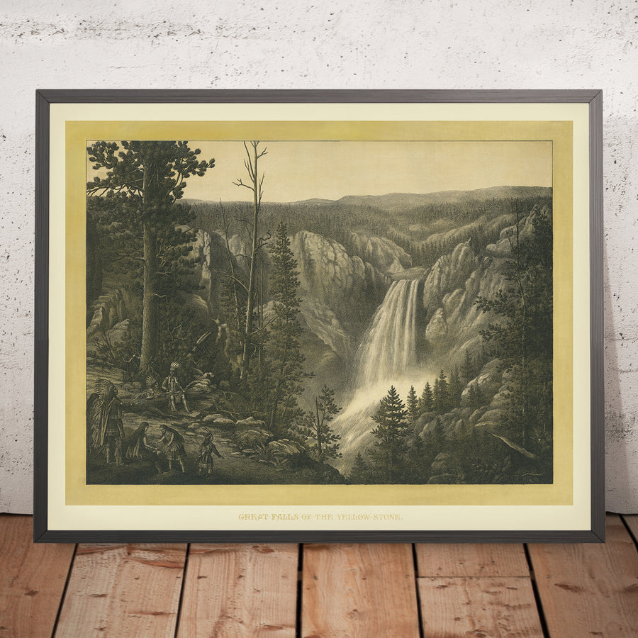 A framed image of Great Falls of the Yellow-Stone by Kurz & Allison, 1885