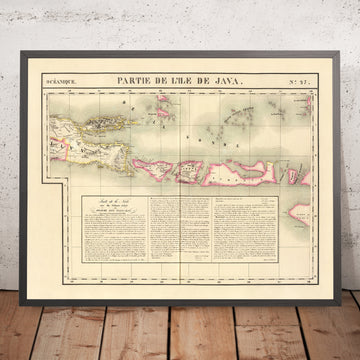 Mapa antiguo de Bali, Lombok, Komodo, Sumbawa y parte de Java por Delavault, 1827: Surabaya, Denpasar 