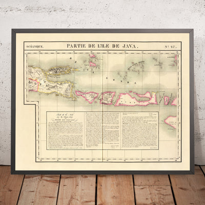 Old Map of Bali, Lombok, Komodo, Sumbawa and Part of Java by Delavault, 1827: Surabaya, Denpasar