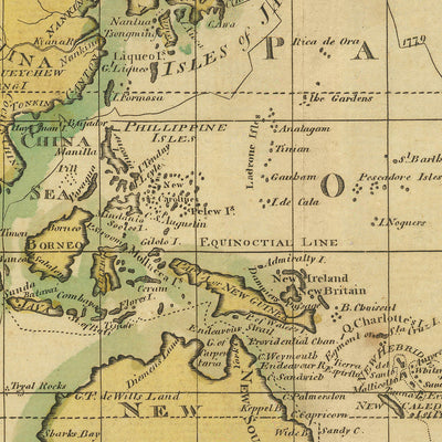 Old Mercator World Map Showing Discoveries of Capt. Cook by Carey, 1814: Pacific Centred