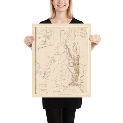 Old County Map of South Australia by Arrowsmith, 1858: Adelaide, Port Adelaide, Burra, Murray River, Copper Mines