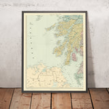 Ancienne carte côtière d'Argyll et Bute, Écosse, par Stanford, 1904 : Mull, Islay, Jura, Tiree, Kintyre 