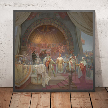 A framed image of King Přemysl Otakar II of Bohemia by Alphonse Mucha, 1924
