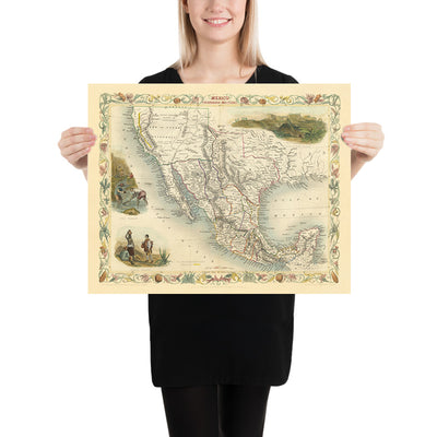 Old Map of Mexico, California & Texas by Tallis, 1851: Gold Rush, Texas Republic, Yucatan, Rio Grande, Pre-Gadsden Border