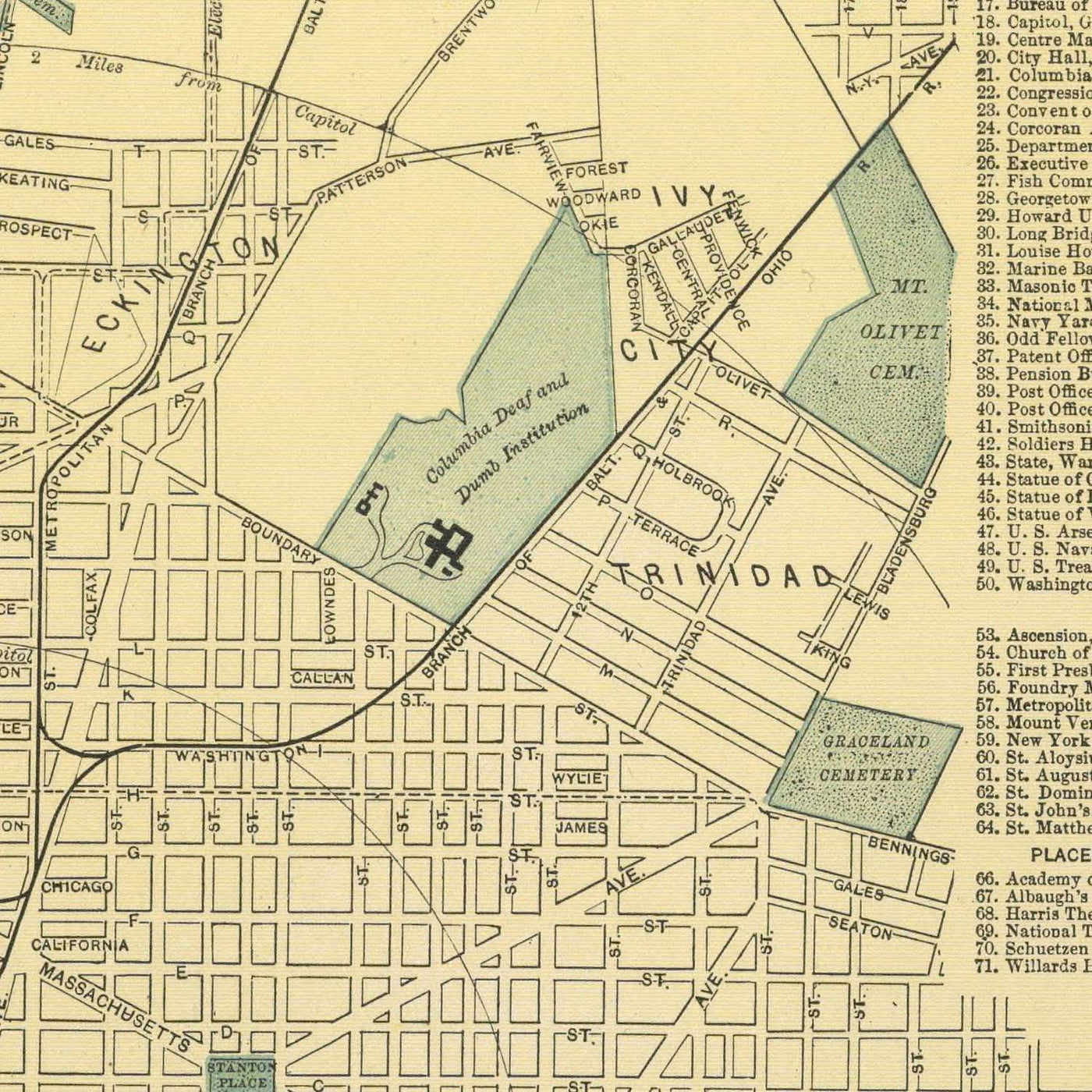 Mapa antiguo de Washington, DC, de Appleton, 1891: Capitolio, Casa Blanca, National Mall, Tidal Basin, Zoo Park