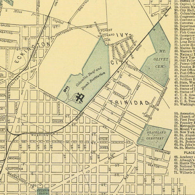 Mapa antiguo de Washington, DC, de Appleton, 1891: Capitolio, Casa Blanca, National Mall, Tidal Basin, Zoo Park