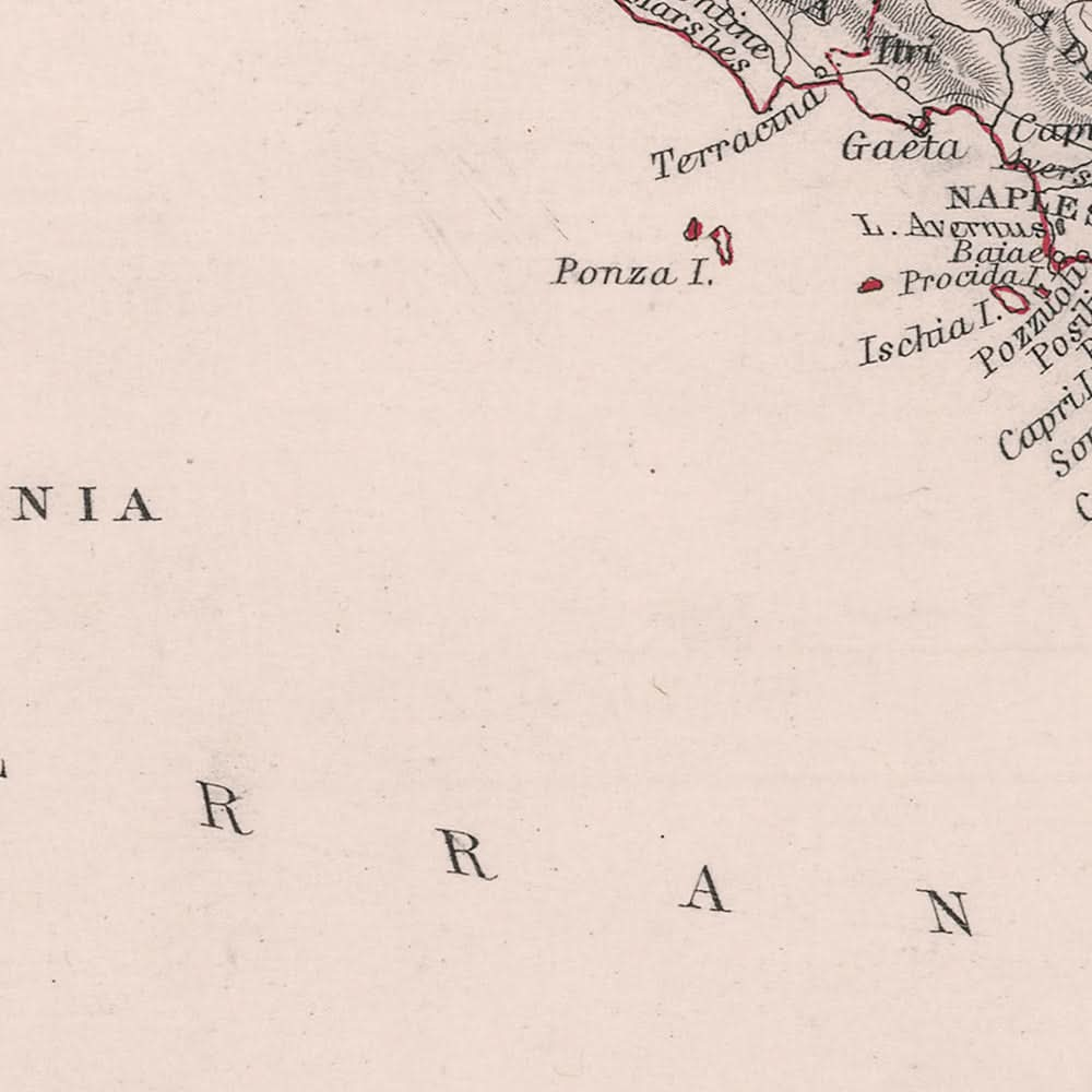 Mapa militar antiguo de la invasión de Nápoles por Napoleón, 1806: Nápoles, Roma, Elba, Sicilia, Calabria