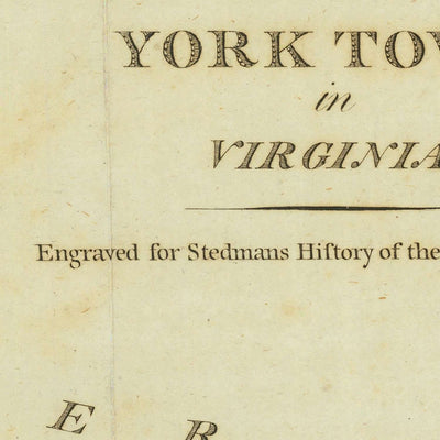 Antiguo mapa militar del asedio de Yorktown por Stedman, 1793: Yorktown, Gloucester, reductos 9 y 10, flota francesa, Washington