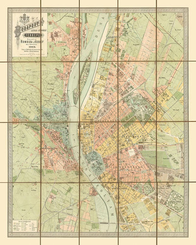 Große alte Karte von Budapest von Homolka, 1903: Kettenbrücke, Parlament, Gellértberg, Andrássy-Allee, Burgberg 