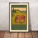 Swiss Jura Travel Poster: Chemin de fer – Saignelégier – La Chaux-de-Fonds by Charles l’Eplattenier, 1932