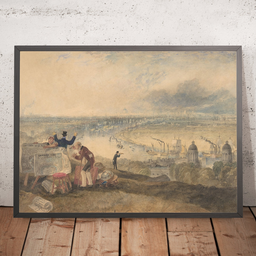 A framed image of View of London from Greenwich by Turner, 1825