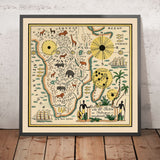 Carte ancienne de l'Afrique du Sud par Mazuyer, 1931 : style pictural, faune indigène, boussole décorative
