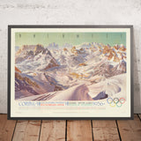 Ancienne carte de Cortina d'Ampezzo, VIIe Jeux olympiques d'hiver, 1956 : Tofane, Cristallo, Misurina, Dolomites, Giau 