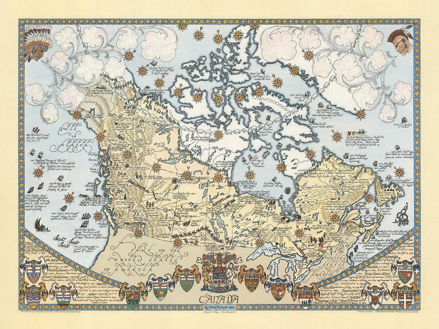 Old Pictorial Map of Canada by Furse, 1964: Rockies, Great Lakes, Montreal, Hudson Bay, Wildlife