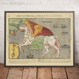 Mappa antica del Pegaso dell'Asia di Bunting, 1616: Design mitologico, temi simbolici 