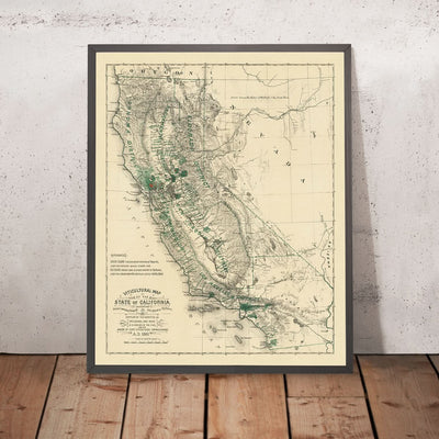 Mapa antiguo de California, 1880: San Francisco, Los Ángeles, Sonoma, viñedos, filoxera