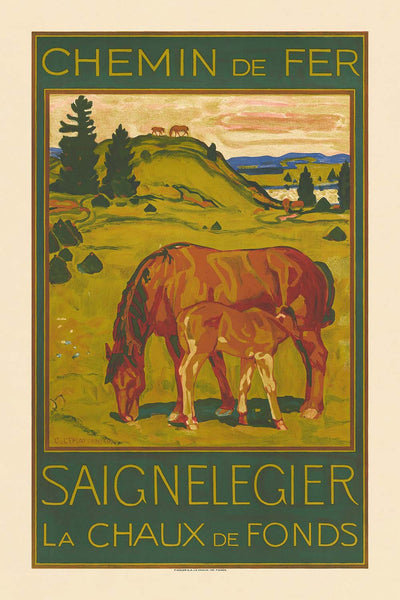Swiss Jura Travel Poster: Chemin de fer – Saignelégier – La Chaux-de-Fonds by Charles l’Eplattenier, 1932