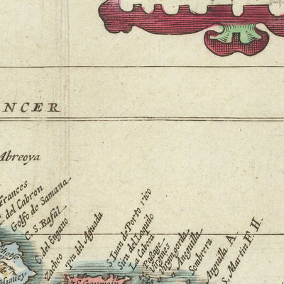 Rare Map of the Greater & Lesser Antilles by du Plessis, 1700: Cuba, Hispaniola, Jamaica, Puerto Rico, Caribbean
