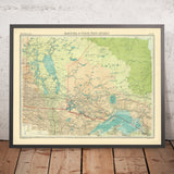 Ancienne carte du Manitoba et du Nord-Ouest de l'Ontario par Bartholomew, 1922 : Winnipeg, Thunder Bay, lac Winnipeg, baie d'Hudson 
