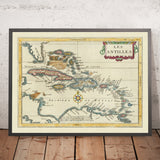 Mapa raro de las Antillas Mayores y Menores de du Plessis, 1700: Cuba, La Española, Jamaica, Puerto Rico, Caribe 