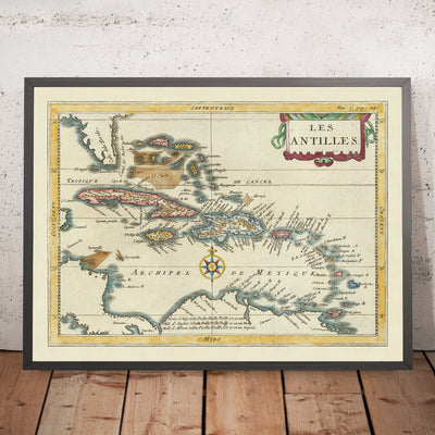 Rare Map of the Greater & Lesser Antilles by du Plessis, 1700: Cuba, Hispaniola, Jamaica, Puerto Rico, Caribbean