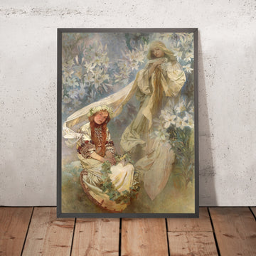 A framed image of Madonna of the Lilies by Alphonse Mucha, 1905