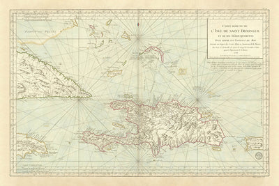 Old Nautical Map of the Caribbean, 1750: Santo Domingo, Haiti, Jamaica, Puerto Rico, Turks & Caicos