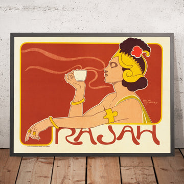 A framed image of Café Rajah Vintage Coffee Poster by Henri Meunier, 1899
