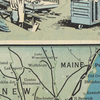 Old Map of the Erie Railroad Industrial Empire by Whitney-Graham, 1930: NYC, Chicago, Cleveland, Buffalo, Great Lakes