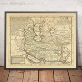 Old Rare Map of Iran by Moll, 1728: Caspian Sea, Caucasus, Astrakhan, Baku, Isfahan