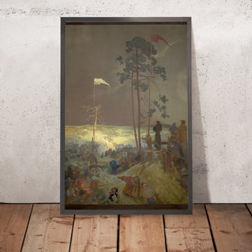 A framed image of The Meeting at Krizky by Alphonse Mucha, 1916