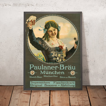 A framed image of Paulaner-Bräu München Vintage Beer Poster by Henrique Moser, 1900