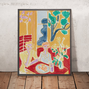 Ein gerahmtes Bild von Deux Fillettes, fond jaune et rouge (Zwei kleine Mädchen, gelber und roter Hintergrund) von Henri Matisse, 1947