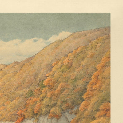 Autumn Trees and Rocky River by Hasui Kawase, 1935