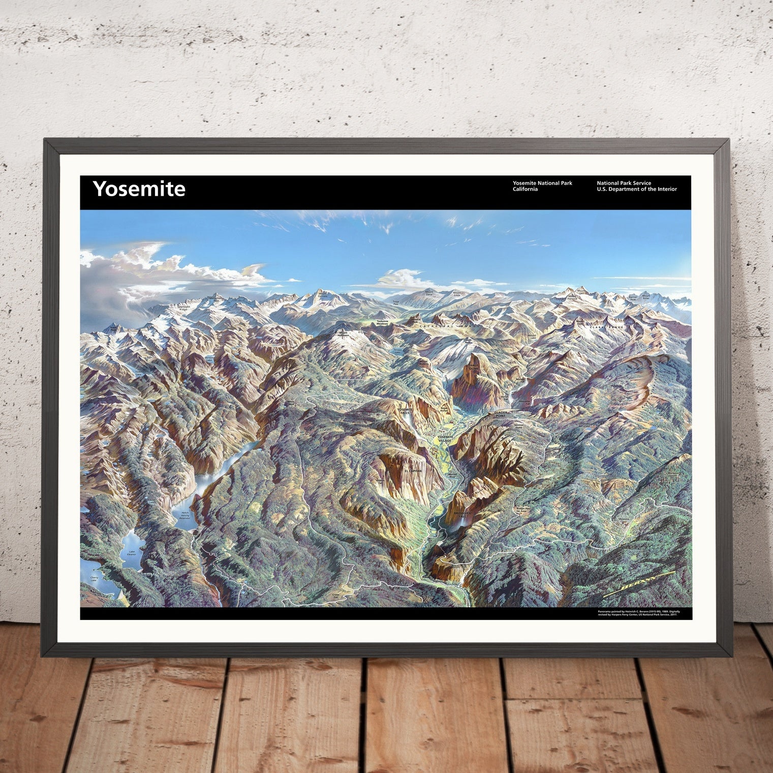 Old Panoramic Map of Yosemite National Park by Berann, 1989: El Capita ...
