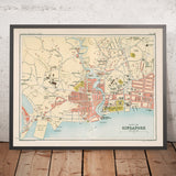Antike Straßenkarte von Singapur von Bartholomew, 1893: Singapore River, Fort Canning, Little India, Chinatown, Kampong Glam 