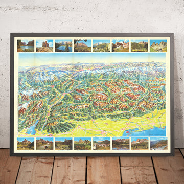 Old Pictorial Map of Tyrol Dolomites, 1973: Great Dolomites Rd, Cortina, Bolzano, Merano, Tre Cime