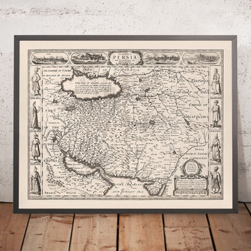 Ancienne carte monochrome de la Perse par Speed, 1676 : Iran, Ispahan, mer Caspienne, golfe Persique, Chiraz, Tabriz 