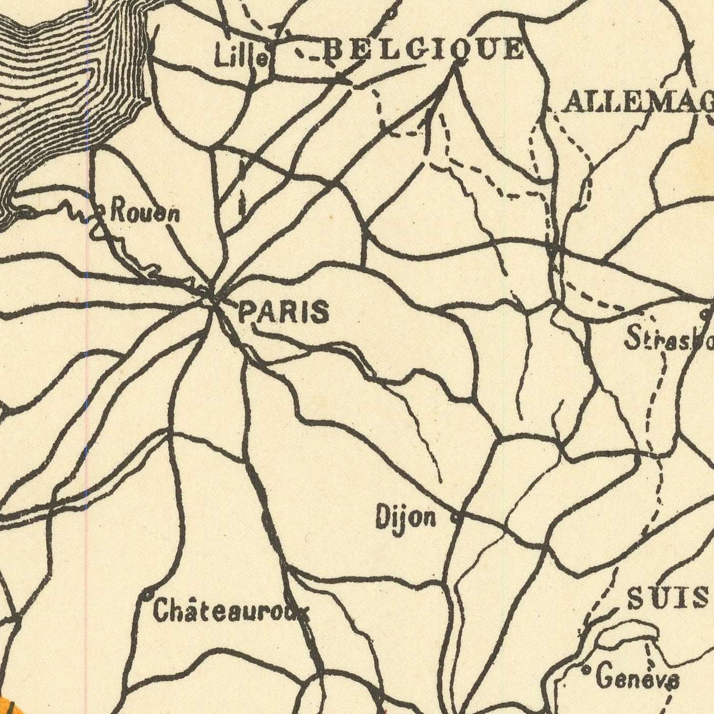 Alte Karte von Cognac von Bidoit, 1938: Bordeaux, La Rochelle, Cru-Klassifikationen, Atlantik, Eisenbahnen