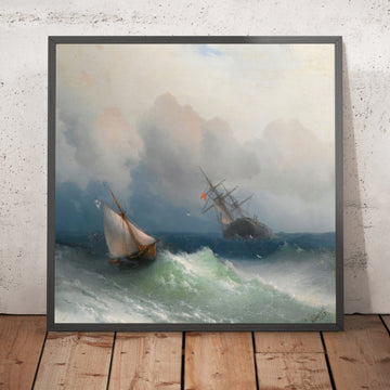 A framed image of Two Ships at Sea by Ivan Konstantinovich Aivazovsky, 1863