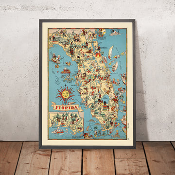 Mapa pictórico de Florida de Ruth Taylor White, 1935: Everglades, Miami, Orlando, Keys, plantaciones de cítricos 