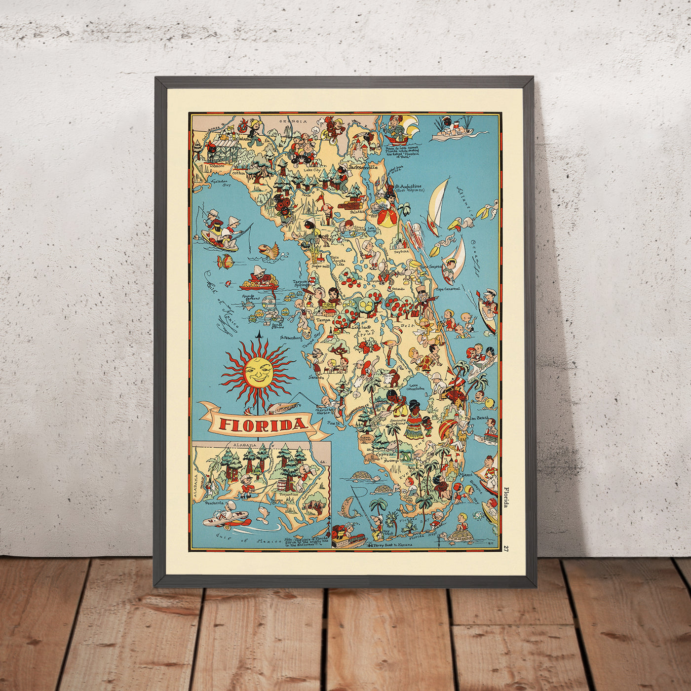 Pictorial Map of Florida by Ruth Taylor White, 1935: Everglades, Miami, Orlando, Keys, Citrus Groves