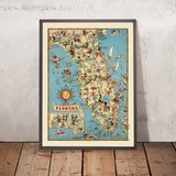 Mapa pictórico de Florida de Ruth Taylor White, 1935: Everglades, Miami, Orlando, Keys, plantaciones de cítricos 
