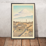 Morgen in Motoyoshiwara mit dem Fuji von Hasui Kawase 1935 