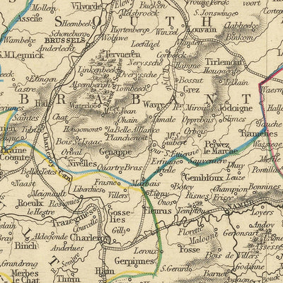 Old Map of Belgium by Tallis, 1851: Brussels, Antwerp, Ghent, Waterloo, Antwerp Cathedral
