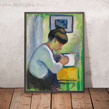 A framed image of Woman Writing by August Macke, 1910