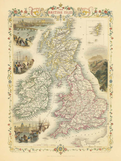 Old Map of the British Isles by Tallis, 1851: The Last Great Decorative Map