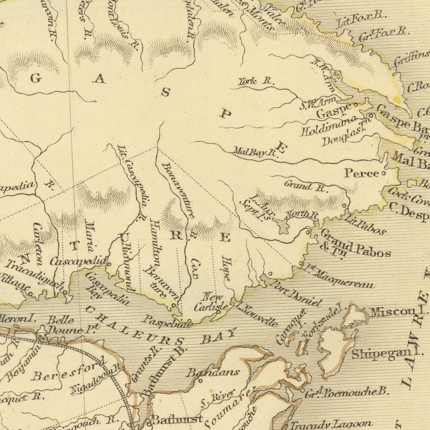 Mapa antiguo decorativo de Canadá, realizado por Tallis en 1851: Montreal, ciudad de Quebec, río San Lorenzo, montes Apalaches y viñetas